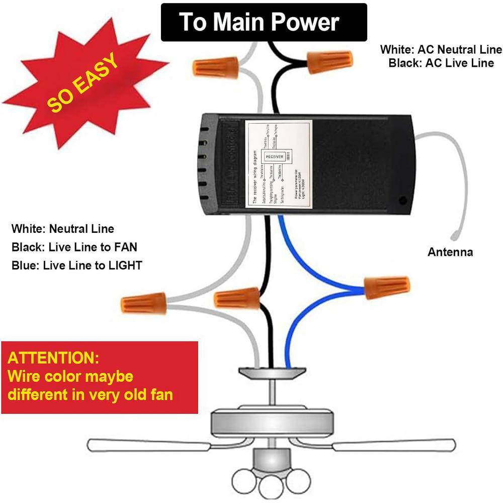 White Universal Ceiling Fan Remote Control Kit with Timer