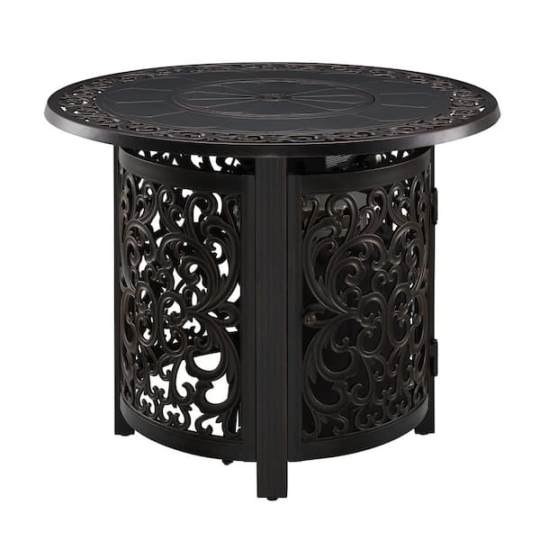 Fire Sense Jackson 34 in. x 24.5 in. Round Aluminum LPG Fire Pit Kit in Antique Bronze