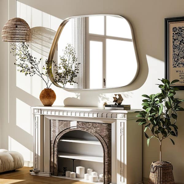 XRAMFY Silver 26 in. W x 40 in. H Irregular Modern Aluminum Alloy Deep Framed Vanity Mirror Wall Mirror