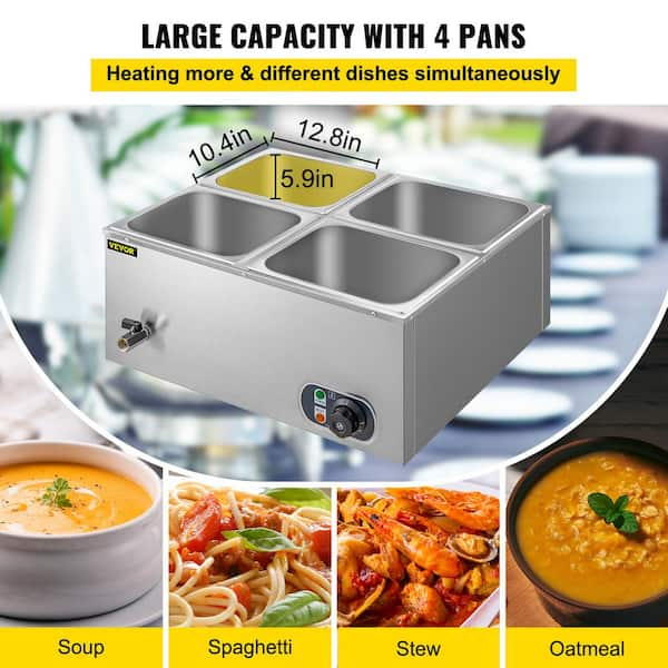 DENEST 4-Pan Commercial Food Warmer Steam Table Buffet Catering Warmer  Countertop