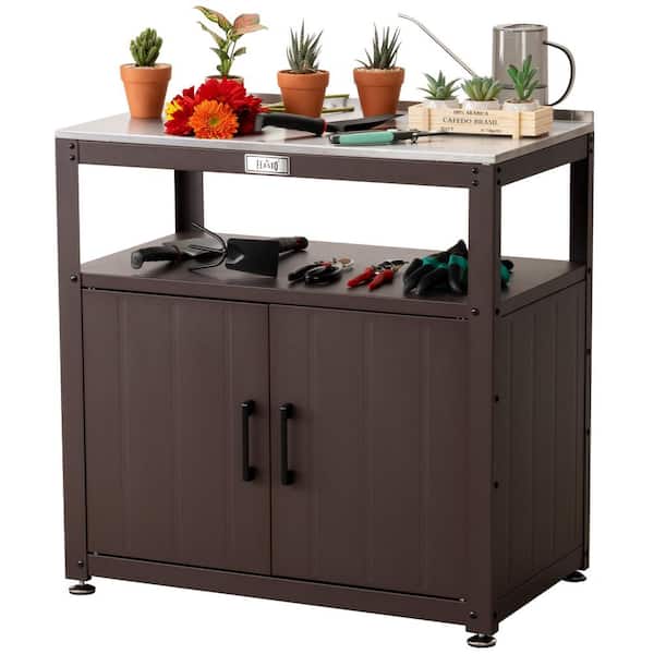 FEASTO 32 in. L x 18 in. W x 32 in. H Potting Bench with Storage Cabinet