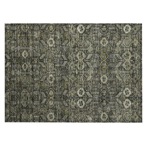 Moss Green and Gray 2 ft. x 3 ft. Woven Floral Rectangle Indoor/Outdoor Area Rug