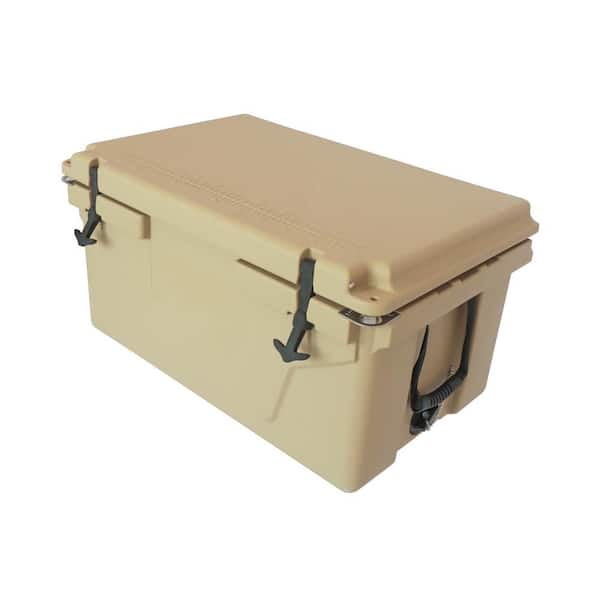 Oyezvary 65 QT. Camping Chest Ice Cooler Box in Khaki for Outdoor Travels and Campings