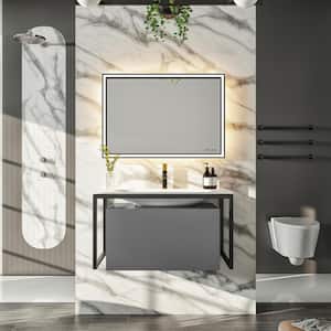 Modena 32 in. W x 18 in. D x 19 in. H Floating Bathroom Vanity in Gray with White Solid Surface Top with White Sink