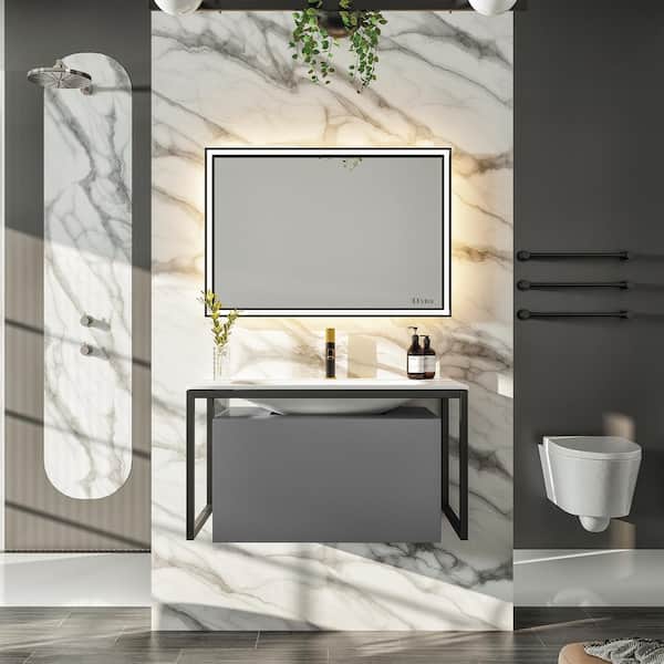 Eviva Modena 32 in. Single Sink Floating Gray Bath Vanity with White Solid Surface Top (Assembled)