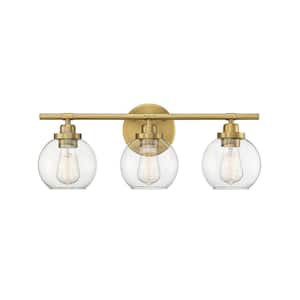 Carson 22.5 in. W x 8.5 in. H 3-Light Warm Brass Bathroom Vanity Light with Clear Glass Shades