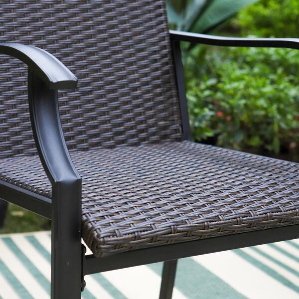 PHI VILLA Rattan Metal Outdoor Dining Chair with Wave PHI VILLA Rattan Metal Outdoor Dining Chair with Wave