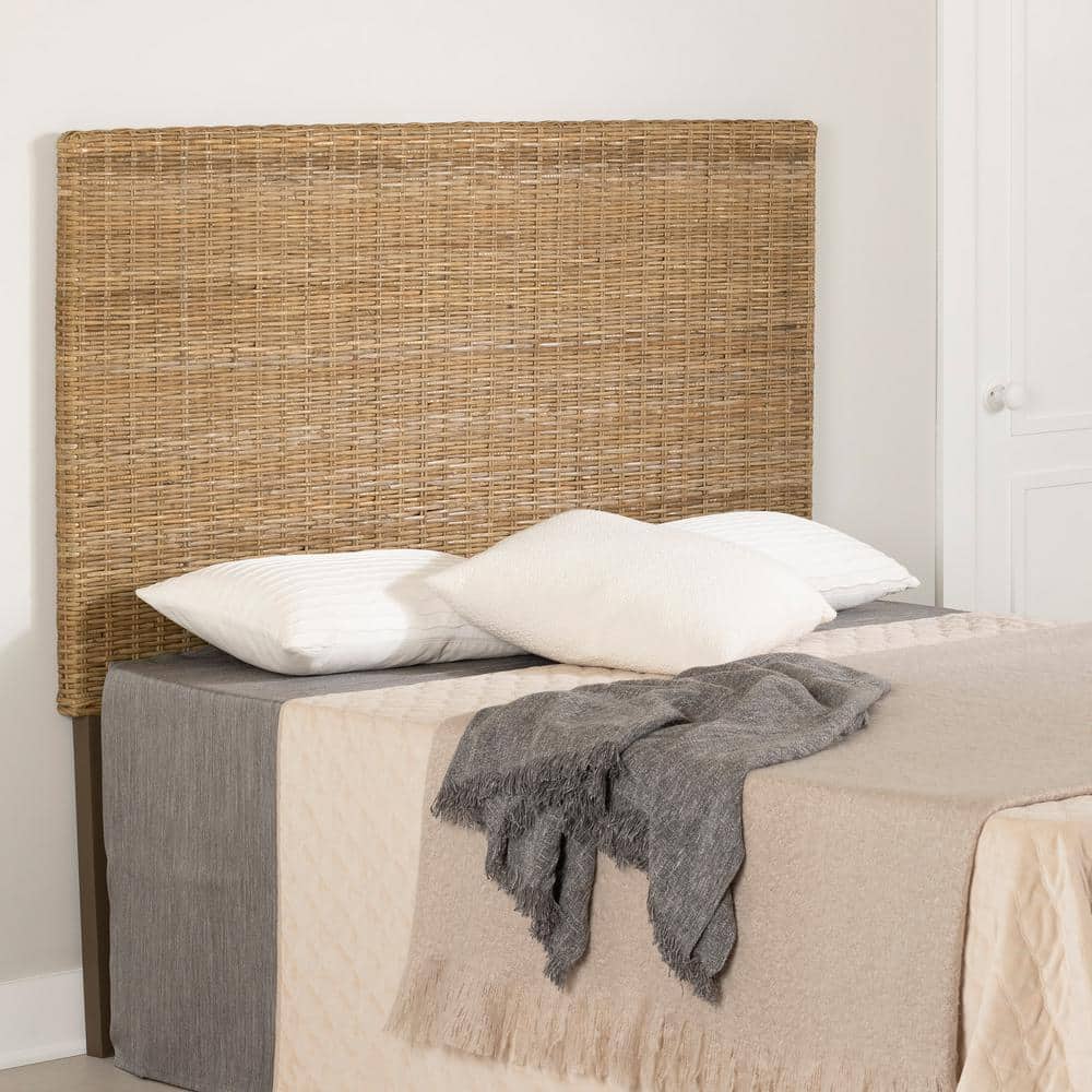 Handcrafted Full Natural Rattan and Wood Headboard