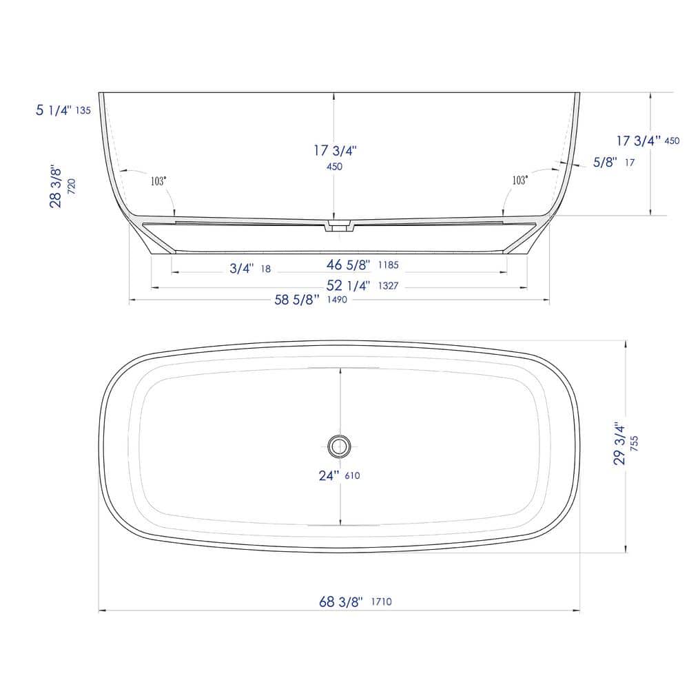 68.4'' White Matte Solid Surface Freestanding Bathtub