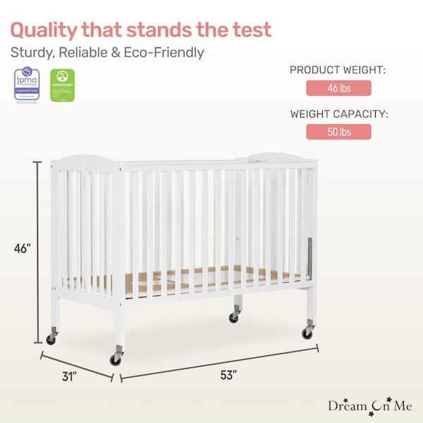 Dream On Me White Folding Full Size Crib 672 W The Home Depot