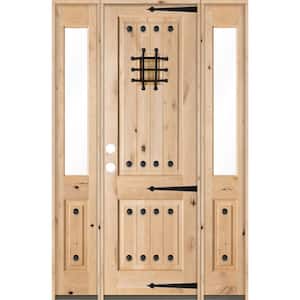 58 in. x 96 in. Mediterranean Alder Sq-Top Clear Low-E Unfinished Wood Right-Hand Prehung Front Door with Half Sidelites