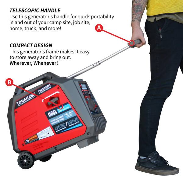 TOMAHAWK 3500 Watt Inverter Generator Super Quiet Portable Power for Residential Home Use 120V 220V and USB Outlet Panel with Wheels