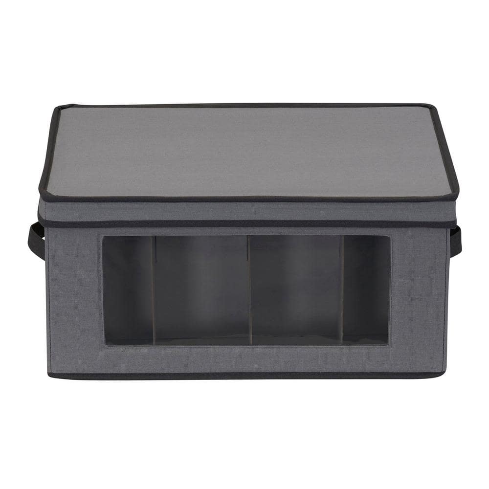 Gray Collapsible Plastic Wine Glass Storage Bin with Window