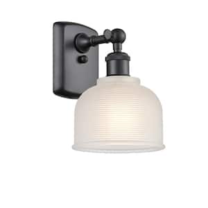 Dayton 5.5 in. 1-Light Matte Black Wall Sconce with White Glass Shade