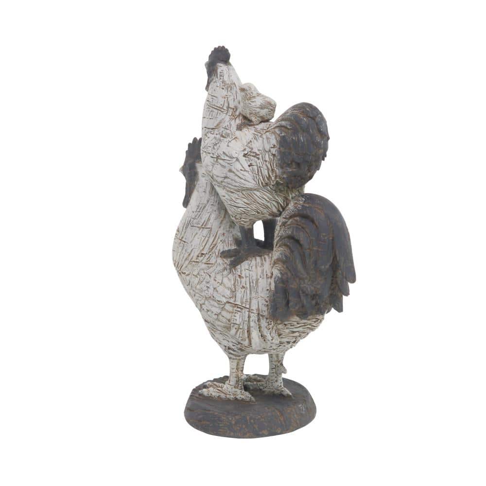 White and Brown Resin Rooster Statue with Chick