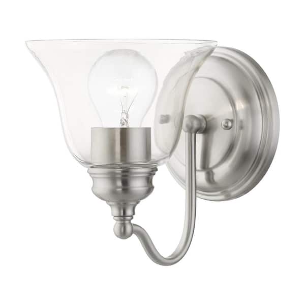 AVIANCE LIGHTING Crestridge 6.25 in. 1-Light Brushed Nickel Wall Sconce with Clear Glass