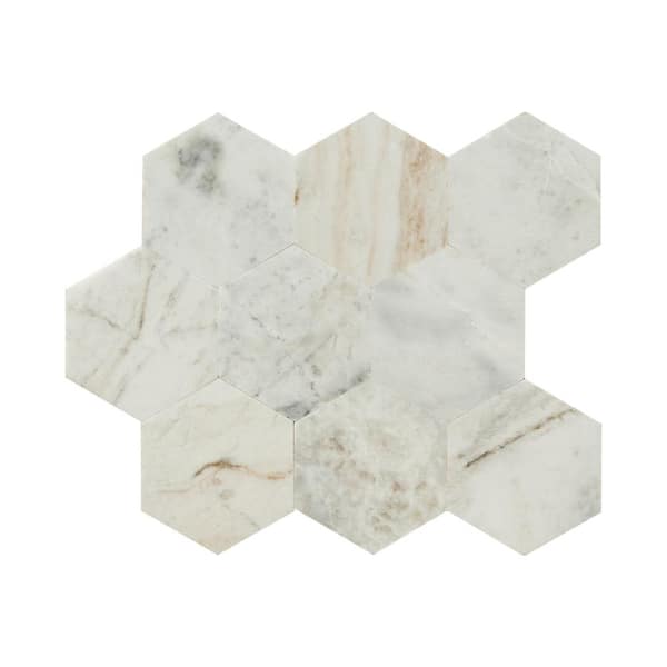 MSI Take Home Tile Sample-Arabescato Venato 4 in. x 4 in. Peel and Stick Marble Mosaic Tile
