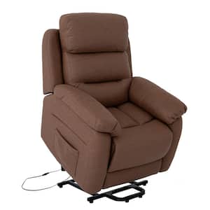 35 in. W Brown Microfiber Power Lift Assist Standard Recliner with Storage for Elderly
