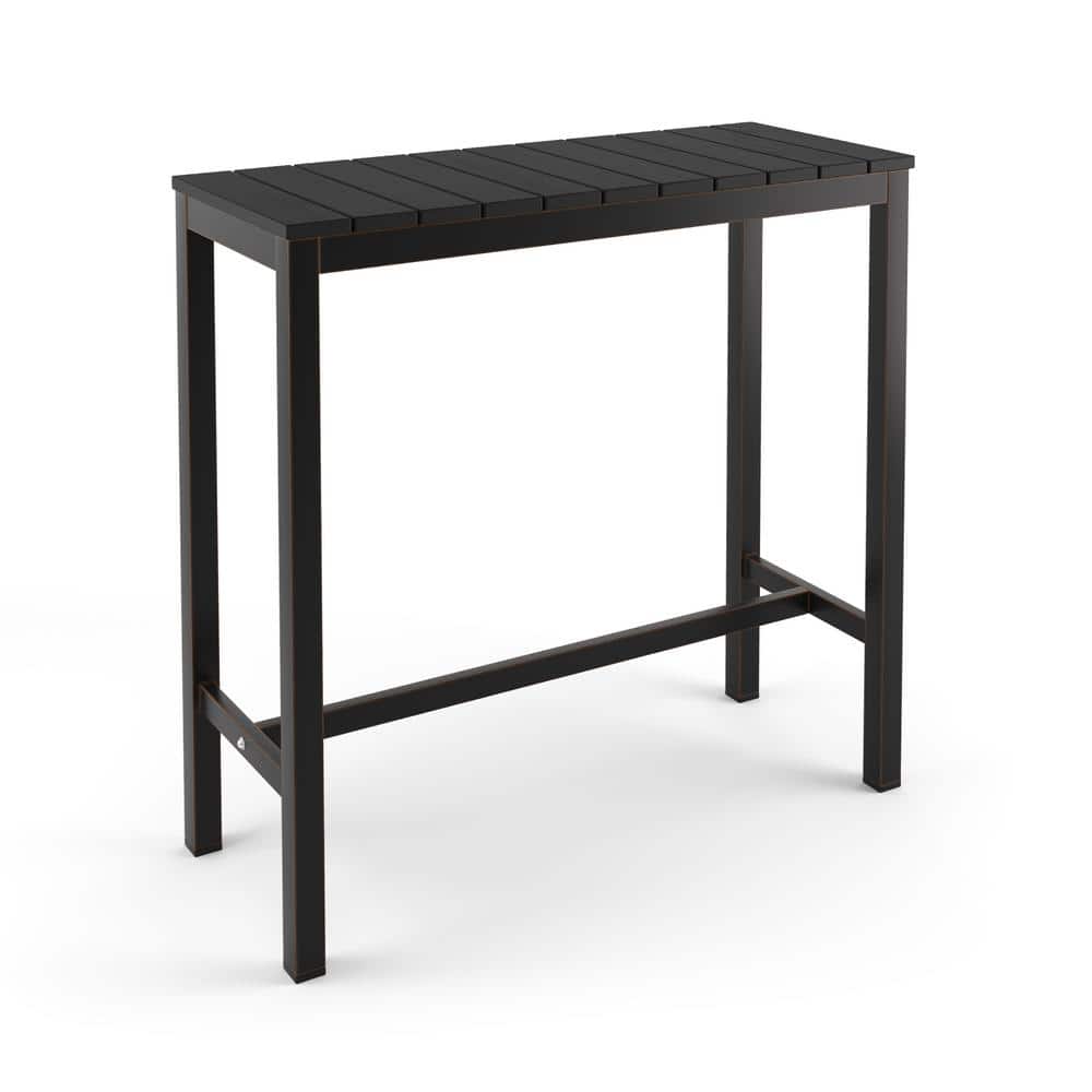 LUE BONA 38 in. W Black Outdoor Bar Table HDPS Material Rectangular Outdoor High Top Table with