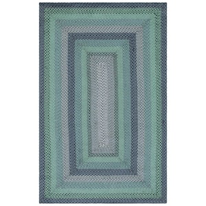 Braided Gray Green 4 ft. x 6 ft. Striped Border Area Rug