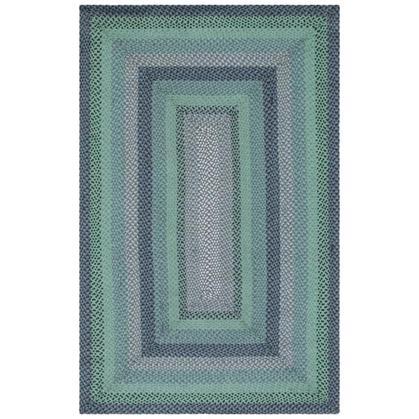 SAFAVIEH Braided Gray Green 4 ft. x 6 ft. Striped Border Area Rug