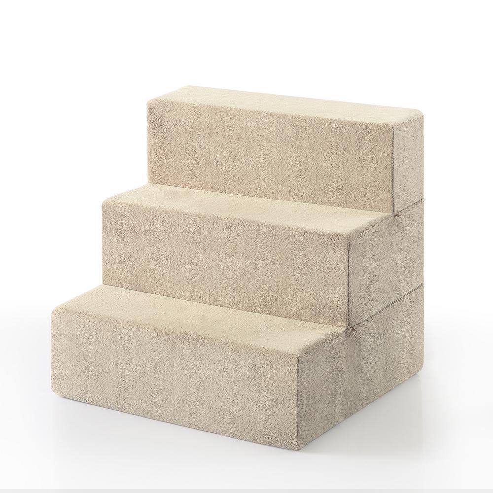 Zinus Cream 18 in. Medium Foam 3 of Steps Pet Stairs OLBPS1818 The