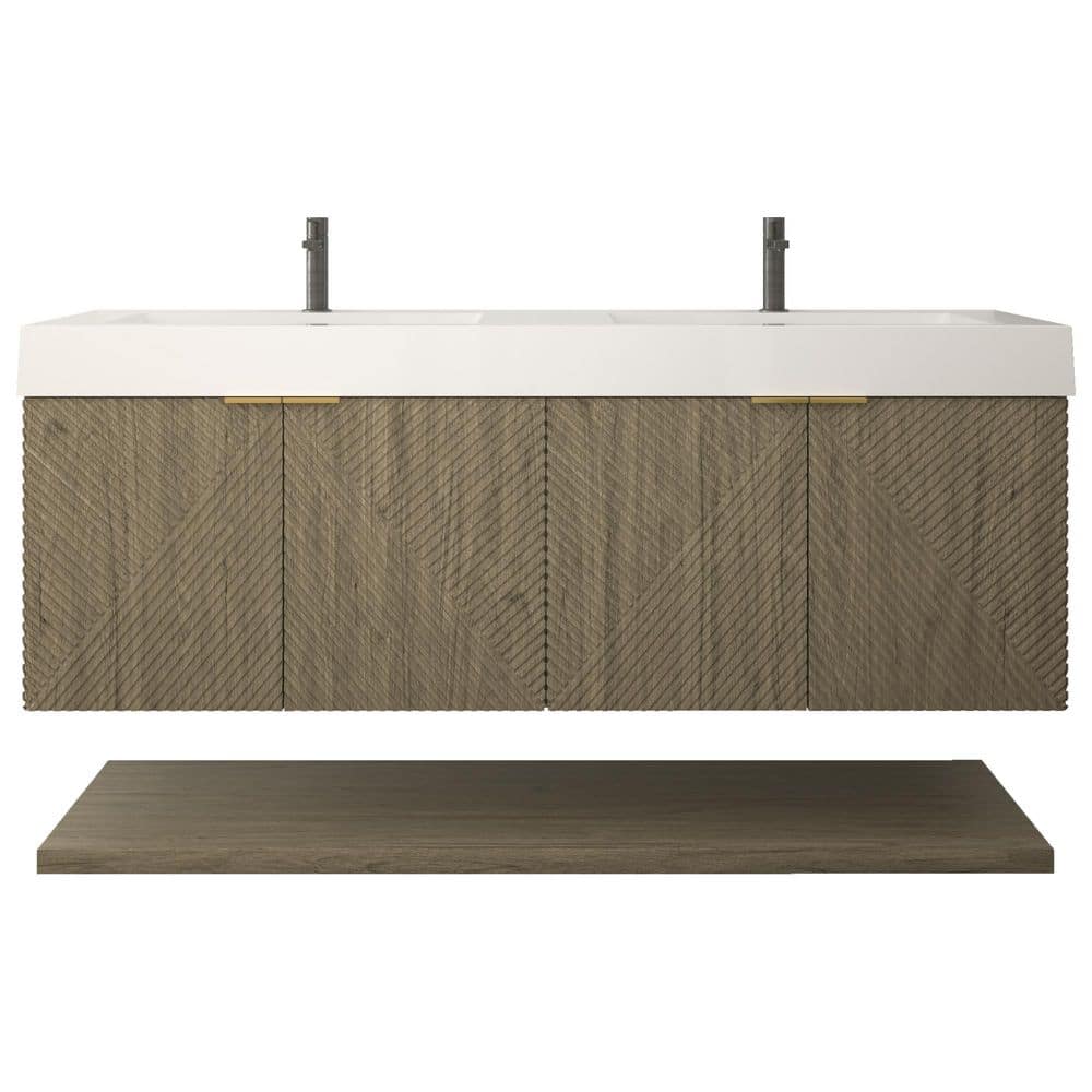 Stella 59 in. W x 20 in. D x 22 in. H Double Sink White Oak Bath Vanity with White Acrylic Top Floating Lower Shelf price history on PriceWatchPro