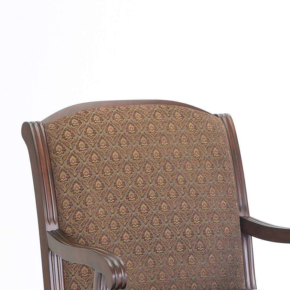 Traditional Walnut Finish Carved Accent Chair in Liza Brown
