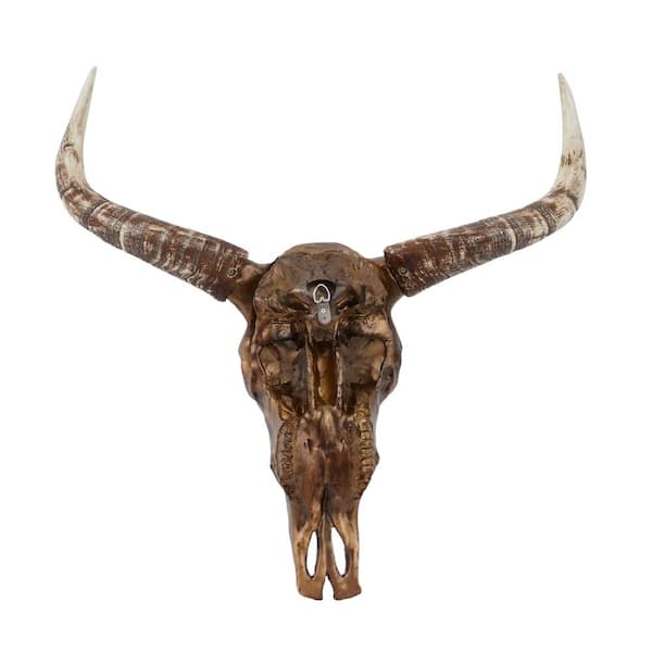 Litton Lane 30 in. x 28 in. Bronze Polystone Bohemian Cow Skull