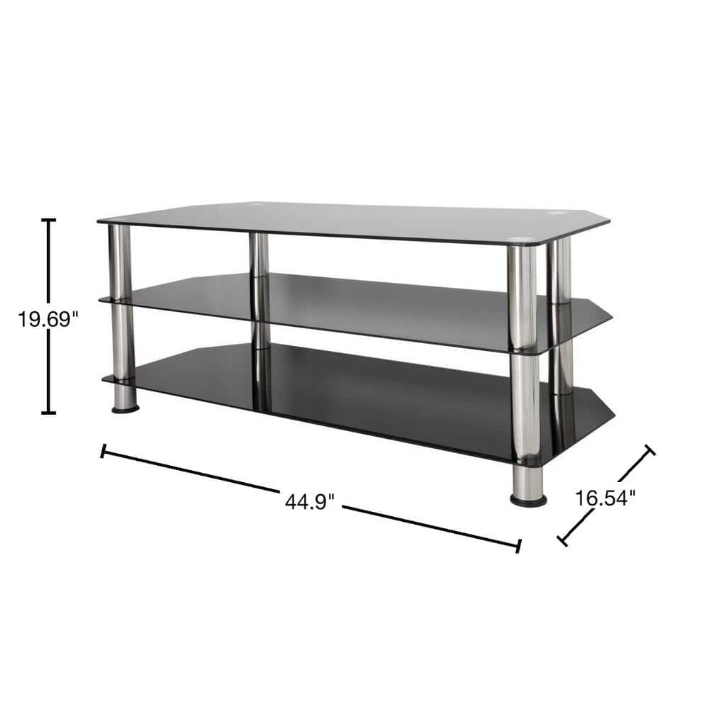 Black Tempered Glass Corner TV Stand with Chrome Legs
