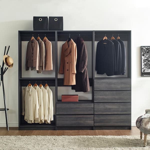 Klair Living Prosper 96 in. W Gray Tower System Freestanding-Shelf Walk-in Wood Closet System