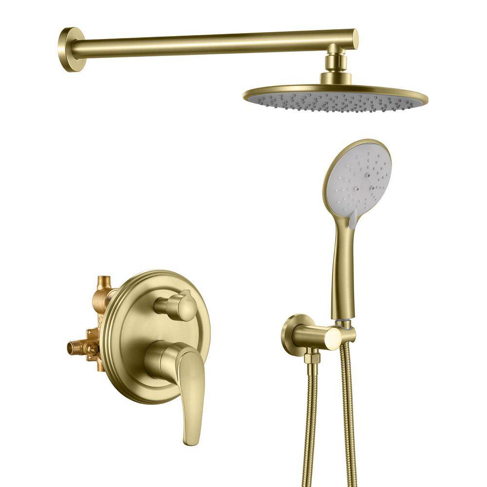 Single Handle 5-Spray Round Wall Mount Shower Faucet 1.8 GPM 9 in. Shower System with Pressure Balance in. Brushed Gold price history on PriceWatchPro