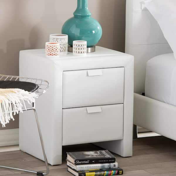 White leather deals nightstand