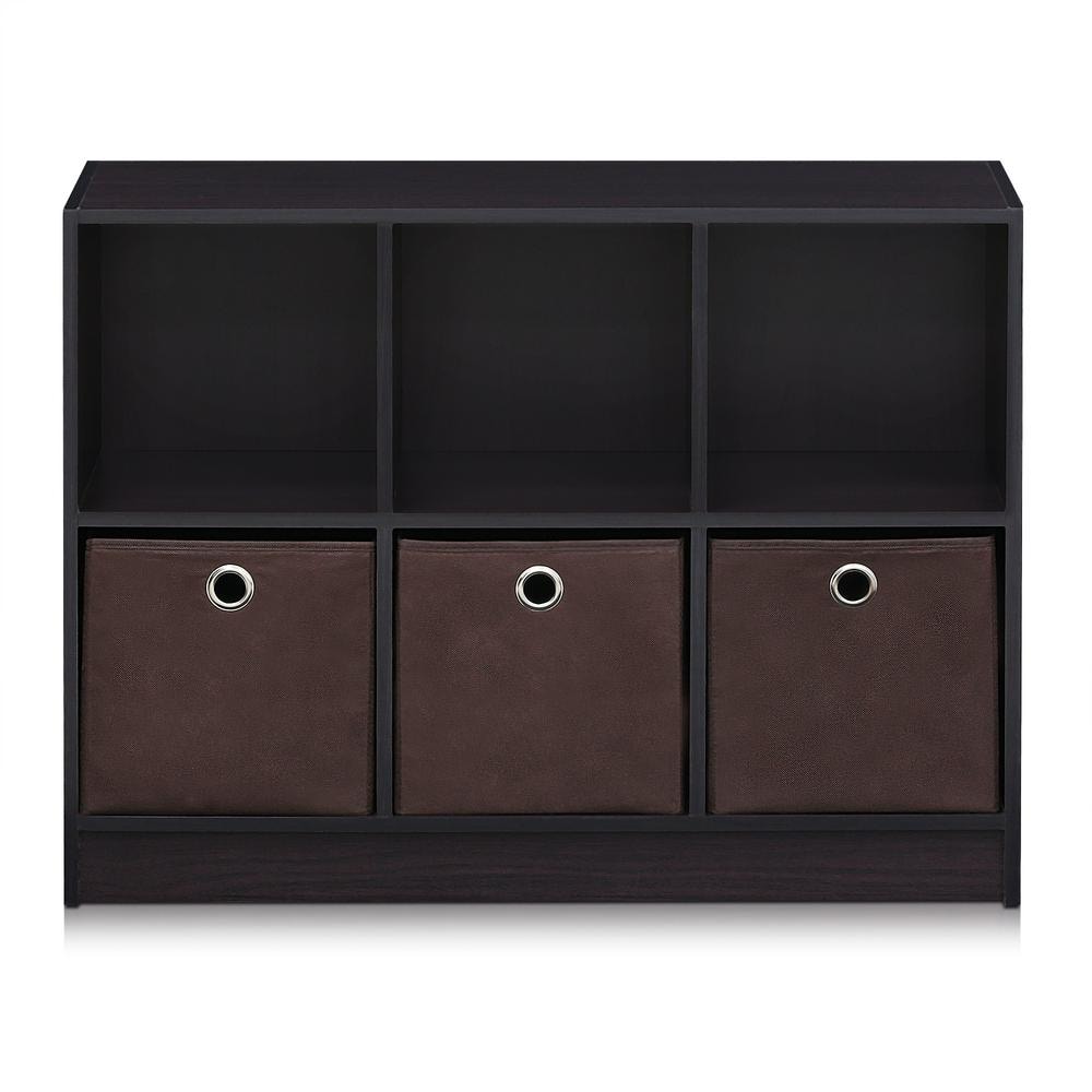 Dark Walnut 3x2 Cube Storage Organizer with Bins