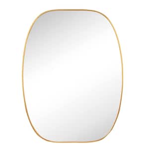 Gold 30 in. W x 40 in. H Unique Oblong Oval Metal Framed Vanity Wall Mirror with Reinforced D-Ring Clips