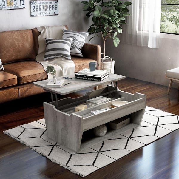 Anthem 41 in. Distressed Gray Rectangle Particle Board Coffee Table with Lift Top