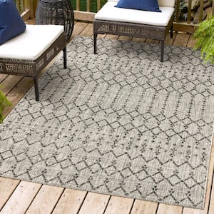 Ourika Moroccan Light Gray/Black 3 ft. 1 in. x 5 ft. Geometric Textured Weave Indoor/Outdoor Area Rug