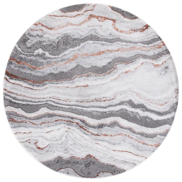 SAFAVIEH Craft Gray/Brown 7 ft. x 7 ft. Marbled Abstract Round Area Rug
