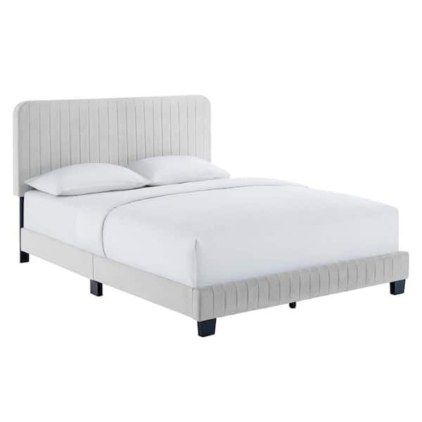 MODWAY Celine Light Gray Channel Tufted Performance Velvet Full Platform Bed