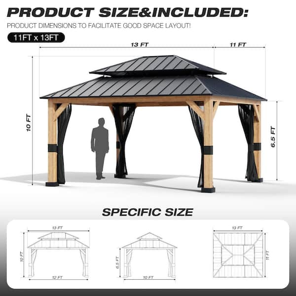 MeetLeisure 11 ft. x 13 ft. Outdoor Patio Wood Framed Gazebo with