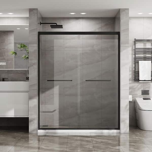 60 in. W x 72 in. H Double Sliding Aluminum Framed Shower Door with Clear Tempered Glass, Matte Black