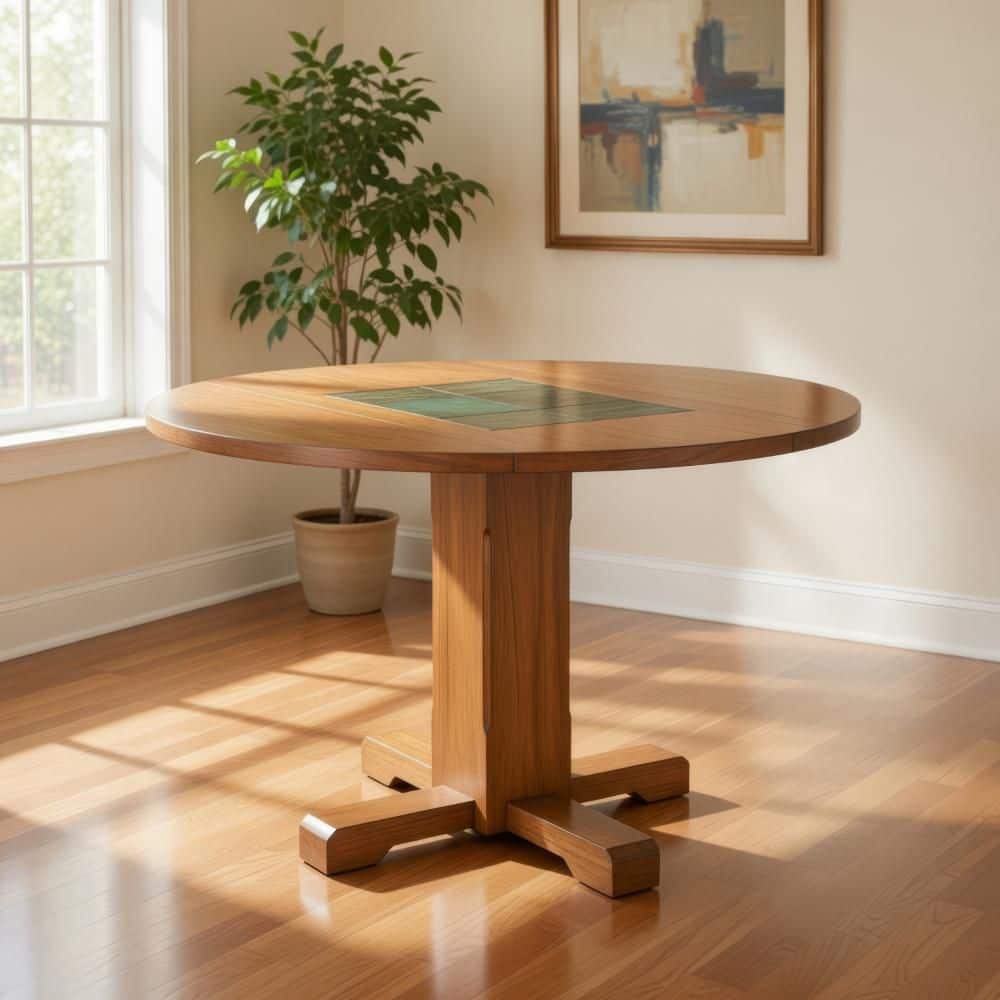 Marv Brown Wood 40 in. Pedestal Dining Table Seating for 4