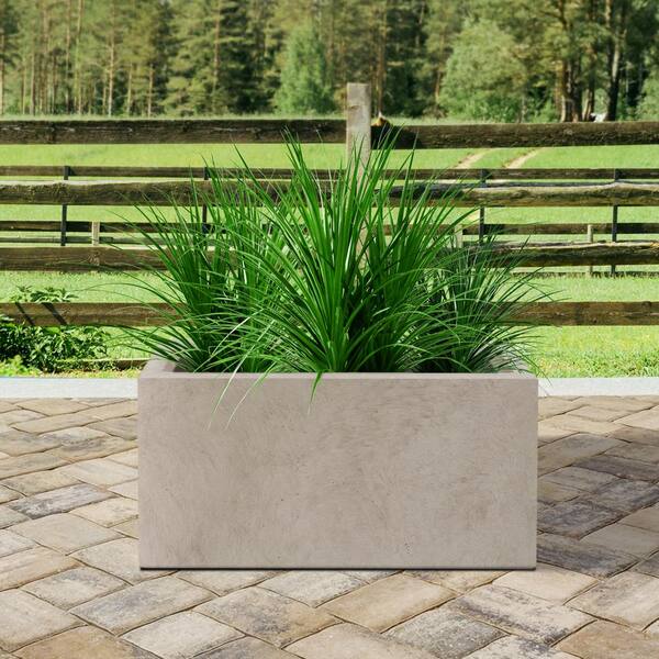 PLANTARA 32 in. & 23 in. L Solid White Concrete Rectangule Planter