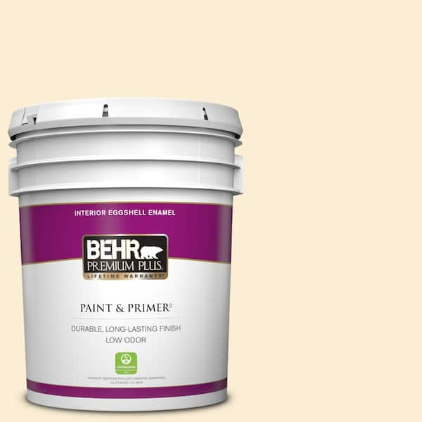 BEHR PREMIUM PLUS 5 gal. #ICC-90 Butter Yellow Eggshell Enamel Low Odor Interior Paint & Primer