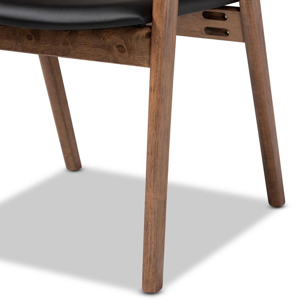 Harland Mid-Century Modern Black Faux Leather & Walnut Arm Chair