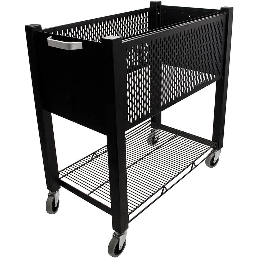 Black Steel Mobile File Cart with Push Handle and Locking Wheels