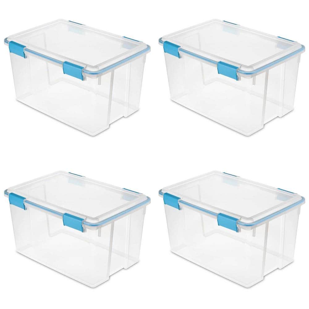 Sterilite 54 Qt. Plastic Stackable Storage Bin with Gasket Latch Lid, Clear (4-Pack) -  4 x 19344304