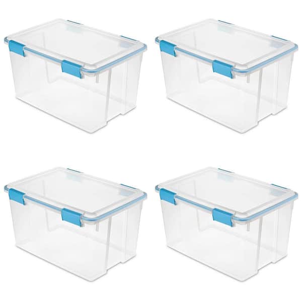 Sterilite 12 Qt Gasket Box, Stackable Storage Bin with Latching Lid and  Tight Seal, Plastic Container to Organize Basement, Clear Base and Lid,  6-Pack