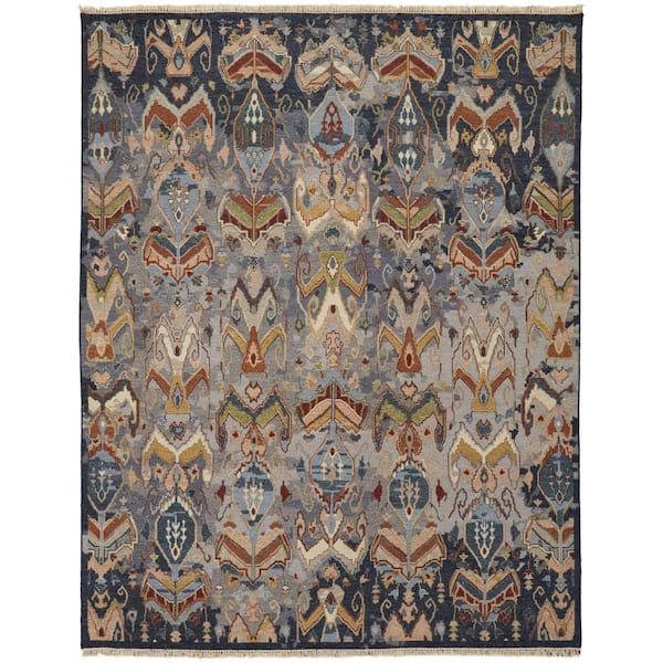 Blue, Gray, Brown Geometric 9 ft. x 13 ft. Area Rug