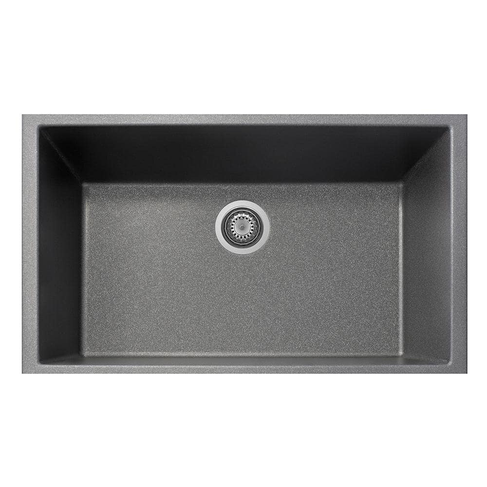 LaToscana One Series Undermount Granite Composite 33 in. Single Bowl Kitchen Sink in Titanium, Silver -  ON8410ST-42UG
